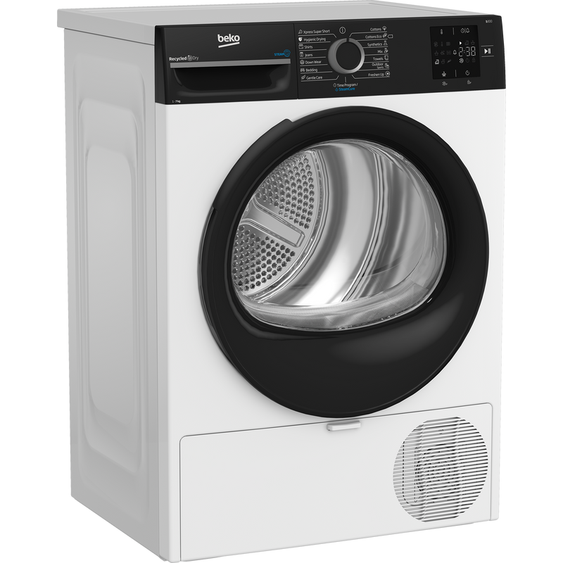 Beko BM3T37239WBB szabadonálló hőszivattyús szárítógép, 7 kg, Steam Cure funkció, FreshCaps, 54 cm mély