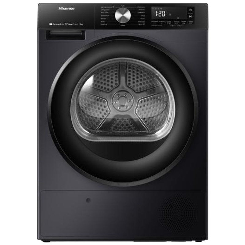 Hisense DH3S902BB3 Szárítógép, 9 kg / 125l, "C", LED képernyő érintőgombokkal, TwinFlow kétirányú levegőbefújás, WIFI ConnectLife alkalmazás,AntiCrease gyűrődésmentesítő funkciók Dobvilágítás, fekete