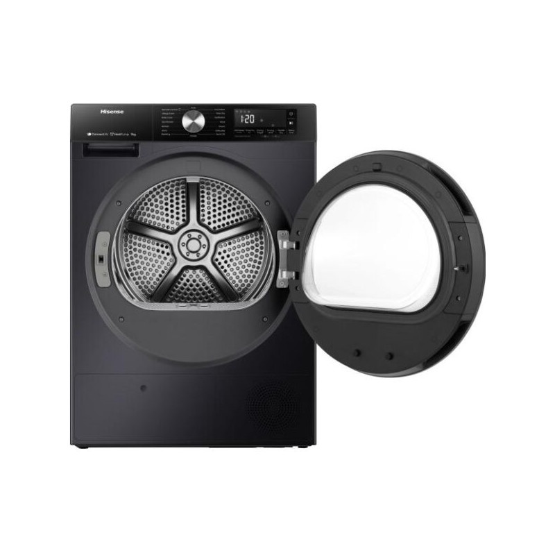 Hisense DH3S902BB3 Szárítógép, 9 kg / 125l, "C", LED képernyő érintőgombokkal, TwinFlow kétirányú levegőbefújás, WIFI ConnectLife alkalmazás,AntiCrease gyűrődésmentesítő funkciók Dobvilágítás, fekete