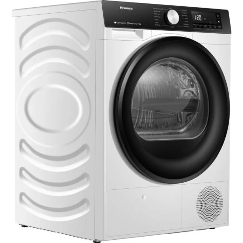 Hisense DH3S902BW3 Szárítógép, 9 kg / 125l, "C" , LED képernyő érintőgombokkal, TwinFlow kétirányú levegőbefújás, WIFI ConnectLife alkalmazás,AntiCrease gyűrődésmentesítő funkciók Dobvilágítás,