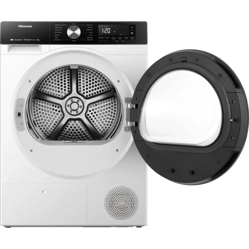 Hisense DH3S902BW3 Szárítógép, 9 kg / 125l, "C" , LED képernyő érintőgombokkal, TwinFlow kétirányú levegőbefújás, WIFI ConnectLife alkalmazás,AntiCrease gyűrődésmentesítő funkciók Dobvilágítás,