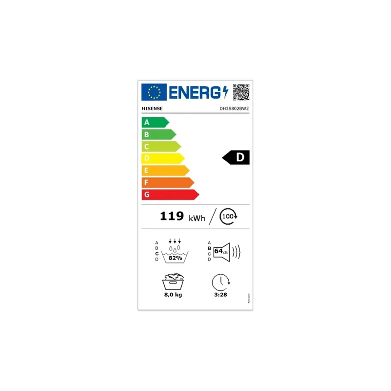 Hisense DH3S802BW2 Szárítógép, 8 kg / 100l, "D" LED képernyő érintőgombokkal, TwinFlow kétirányú levegőbefújás, WIFI ConnectLife alkalmazás, AntiCrease gyűrődésmentesítő funkciók megfordítható ajtónyitás, Dobvilágítás Hisense DH3S802BW2 Szárítógép, 8 kg / 100l, "D" LED képernyő érintőgombokkal, TwinFlow kétirányú levegőbefújás, WIFI ConnectLife alkalmazás, AntiCrease gyűrődésmentesítő funkciók megfordítható ajtónyitás, Dobvilágítás