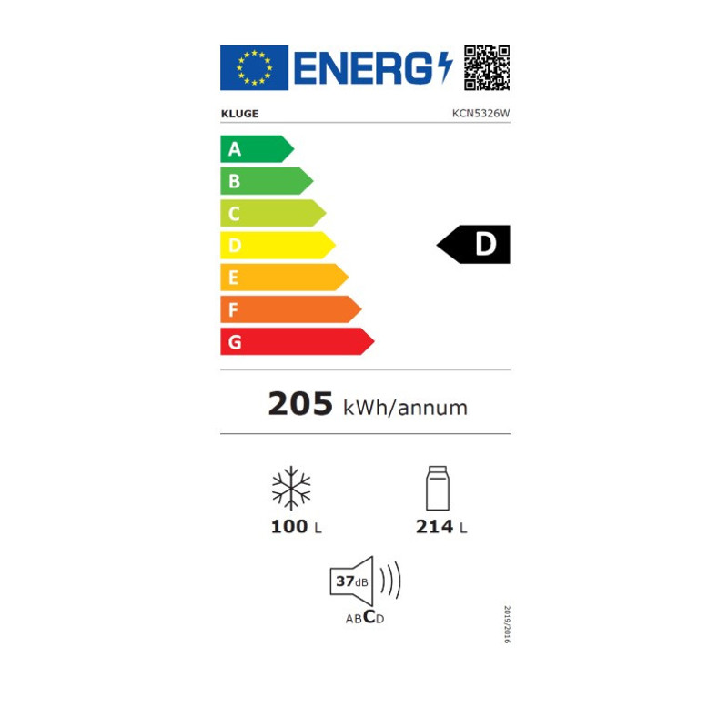 Kluge KCN5326W szabadonálló fehér kétajtós kombi hűtőszekrény, NoFrost, 214L/100L Kluge KCN5326W szabadonálló fehér kétajtós kombi hűtőszekrény, NoFrost, 214L/100L