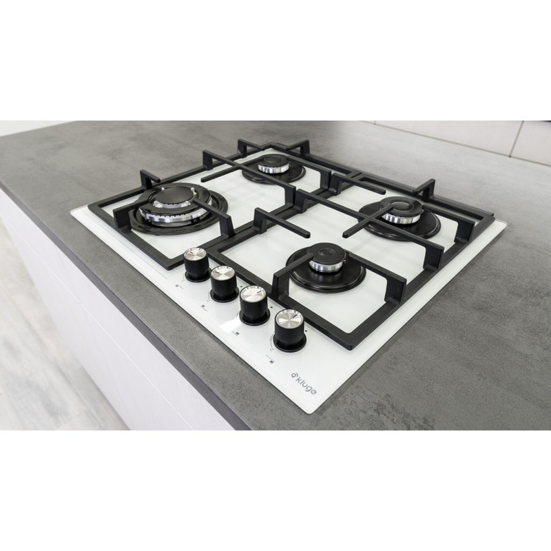 Kluge KPG6010WG beépíthető gáz főzőlap, 60 cm, fehér üveg, WOK égő Kluge KPG6010WG beépíthető gáz főzőlap, 60 cm, fehér üveg, WOK égő