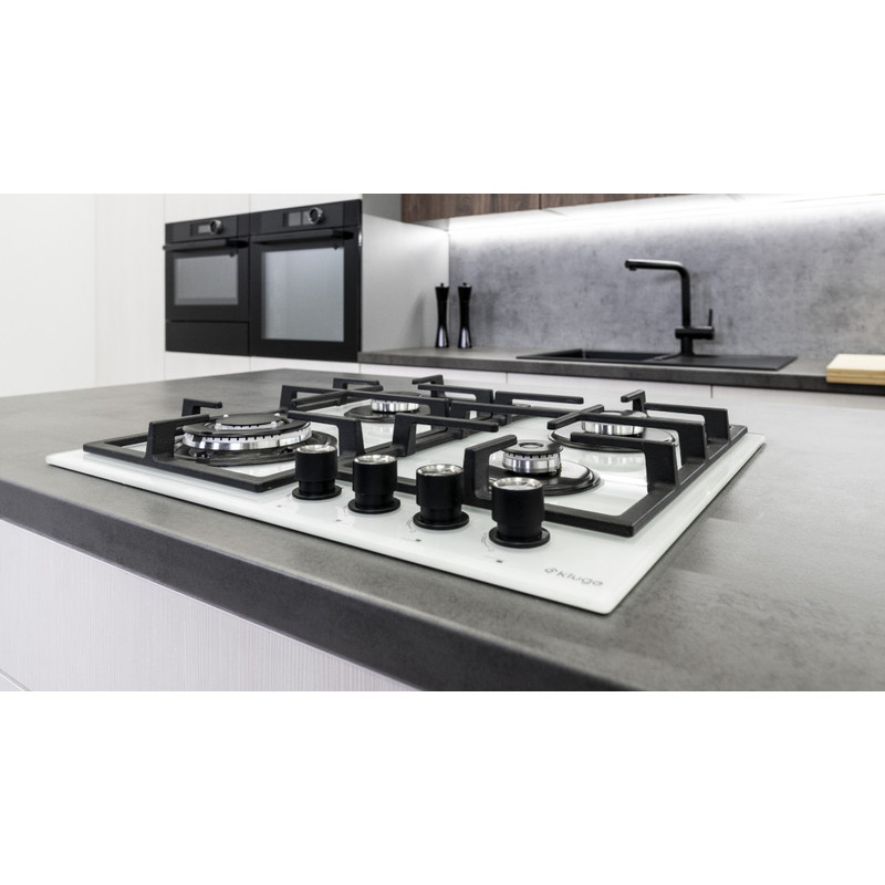 Kluge KPG6010WG beépíthető gáz főzőlap, 60 cm, fehér üveg, WOK égő Kluge KPG6010WG beépíthető gáz főzőlap, 60 cm, fehér üveg, WOK égő