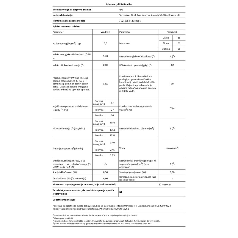 AEG LF5Z49BE AutoSense elöltöltős mosógép, Hygiene program gőzzel, A energiaosztály, 9 kg, 1400 f/p. AEG LF5Z49BE AutoSense elöltöltős mosógép, Hygiene program gőzzel, A energiaosztály, 9 kg, 1400 f/p.