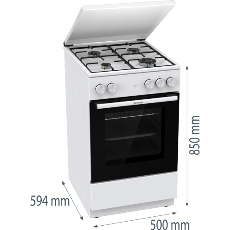 Gorenje GG5A14WJ Gáztűzhely, 4 gázégő, gázsütő, szikragyújtás, fém tetővel