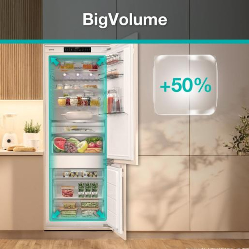 Gorenje NRKI619D61WFE Beépíthető kombinált hűtőszekrény, 208/76l TotalNoFrost, "E" , INVERTER kompresszor, CrispZone , FreshZone, 193x540x545mm Gorenje NRKI619D61WFE Beépíthető kombinált hűtőszekrény, 208/76l TotalNoFrost, "E" , INVERTER kompresszor, CrispZone , FreshZone, 193x540x545mm