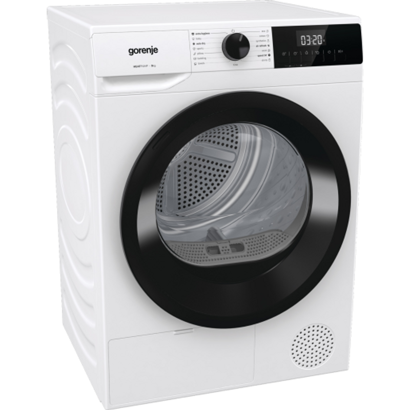 Gorenje D2HNE9D ESSENTIAL, 9 kg , "D" , hőszivattyús, LED képernyő érintőgombokkal, PowerDrive inverteres motor, ReFresh funkció, gyűrődésmentesítő funkciók, 84,5/59,5/59cm