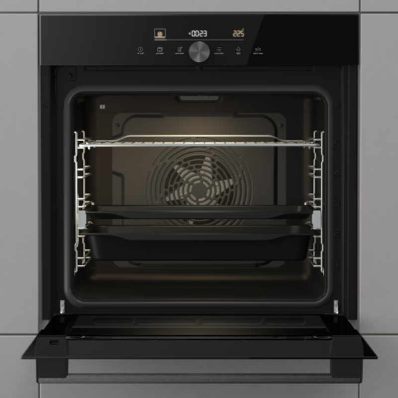 Gorenje BOS6747A05DG Beépíthető multifunkciós sütő, 12 mód, Extra steam, 77 liter HomeMadePlus, "A+" , GentleClose lassú ajtózáródás, GentleOpen - lecsapodás nélküli ajtónyitás, teleszkópos sütősín két szinten, fekete üveg előlappal