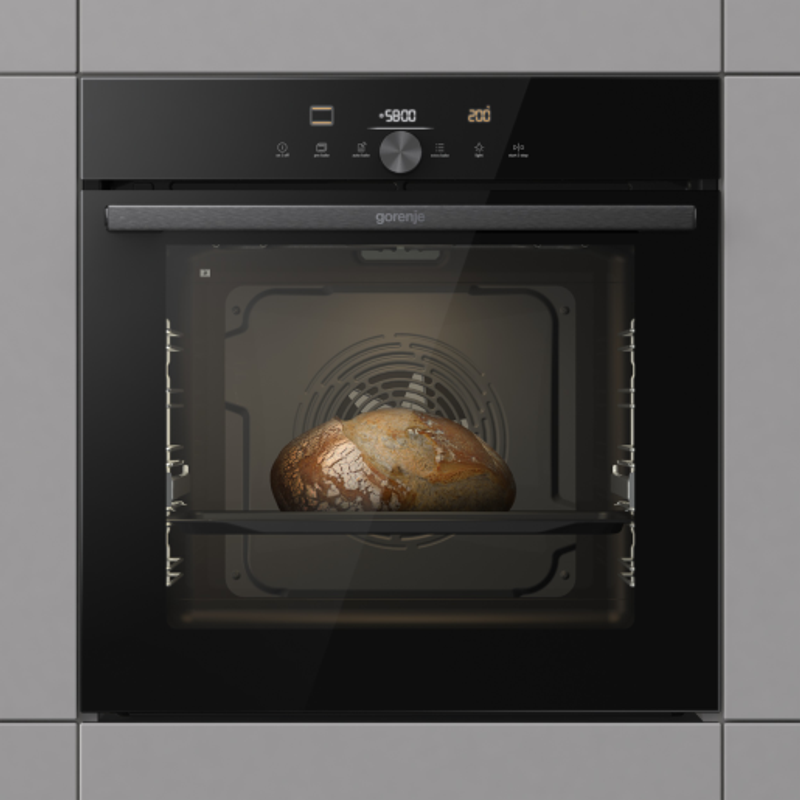 Gorenje BOS6747A05DG Beépíthető multifunkciós sütő, 12 mód, Extra steam, 77 liter HomeMadePlus, "A+" , GentleClose lassú ajtózáródás, GentleOpen - lecsapodás nélküli ajtónyitás, teleszkópos sütősín két szinten, fekete üveg előlappal