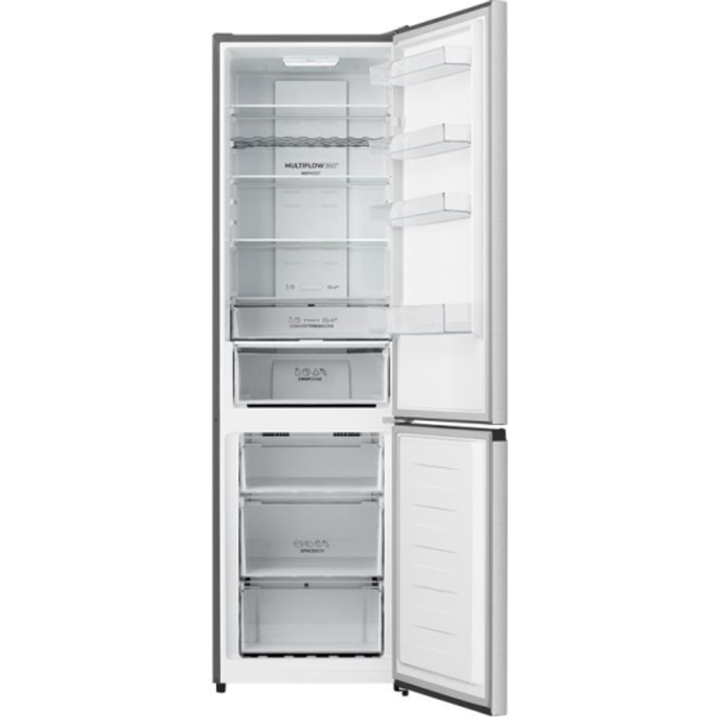 Gorenje NRK620EAXL4 Alulfagyasztós kombi hűtőszekrény - Integrált fogantyúval 238/98l, "E" , TOTAL NO FROST , külső kijelző az ajtón érintővezérléssel, CRIPS ZONE , ConvertFreshZone inox, 200,4x59,5x59cm