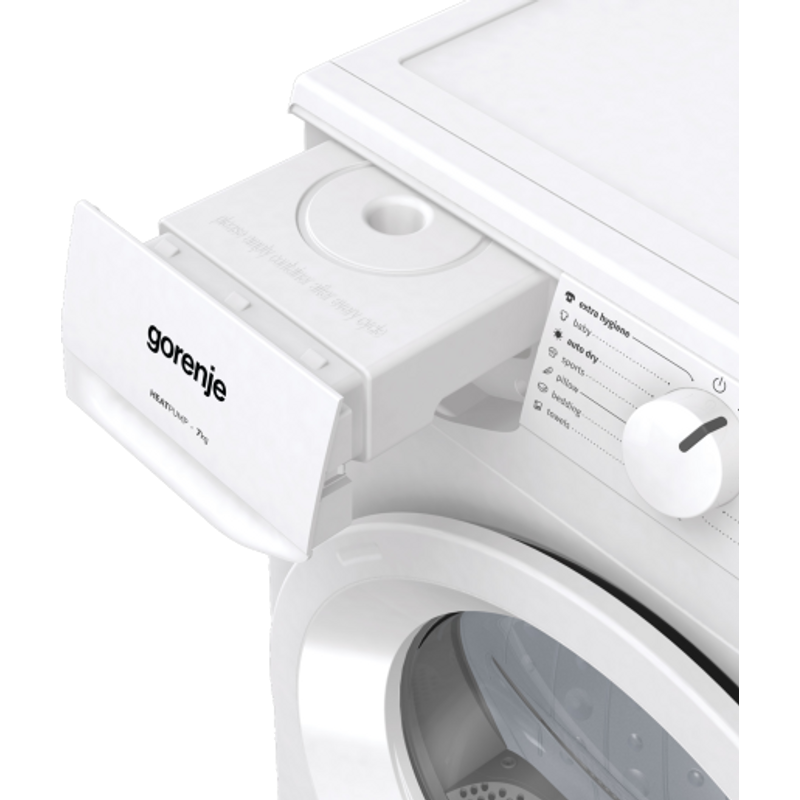 Gorenje DHNE7D ESSENTIAL, 7 kg , "D" , hőszivattyús, LED képernyő érintőgombokkal, ReFresh és gyűrődésmentesítő program, ExtraHygiene program, 84,5/59,5/55cm, fehér szín Gorenje DHNE7D ESSENTIAL, 7 kg , "D" , hőszivattyús, LED képernyő érintőgombokkal, ReFresh és gyűrődésmentesítő program, ExtraHygiene program, 84,5/59,5/55cm, fehér szín
