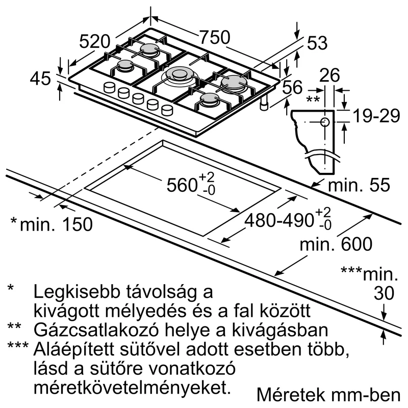 Bosch PCQ7A5I90 ázfőzőlap - nemesacél felület - Serie6 - 75cm - 5 gázégő - WOK Bosch PCQ7A5I90 ázfőzőlap - nemesacél felület - Serie6 - 75cm - 5 gázégő - WOK