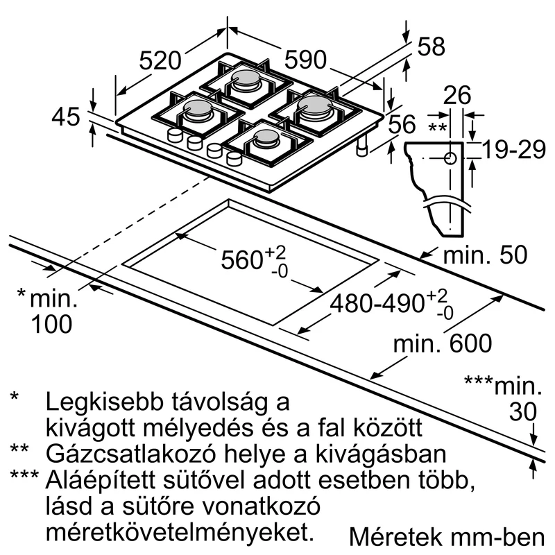Bosch PPH6A6I10 Gázfőzőlap - fekete edzett üveglap - Serie6 - 60cm