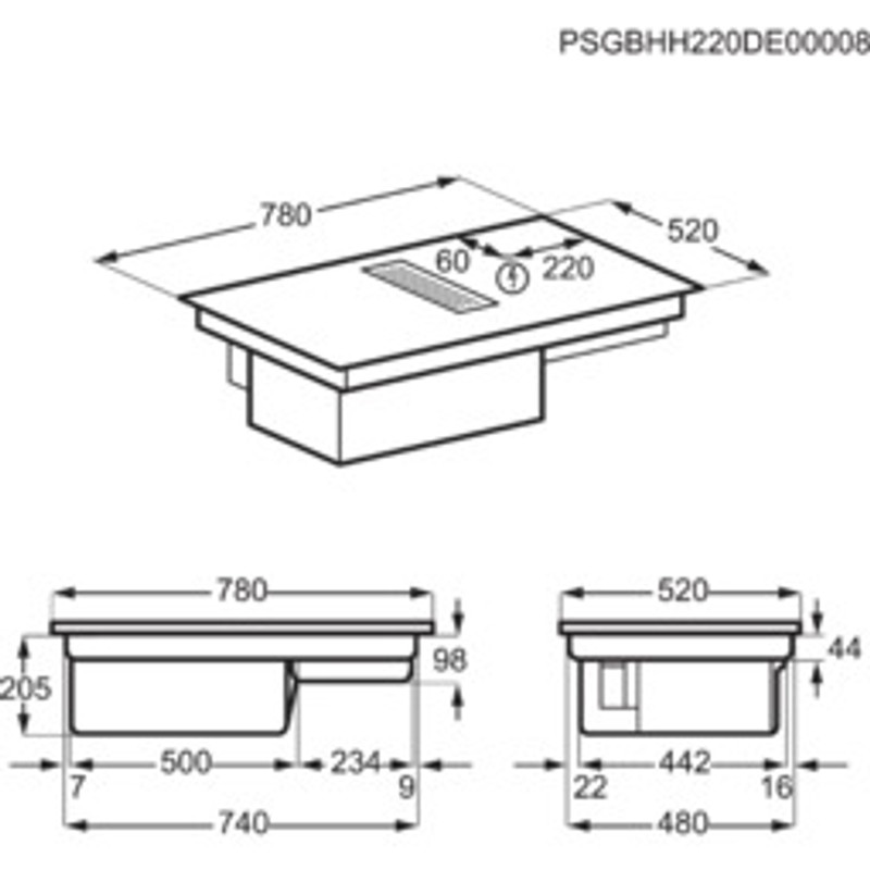 AEG CCE84779FB Beépíthető indukciós főzőlap beépített páraelszívóval, Wifi, Bridge funkció, 83 cm