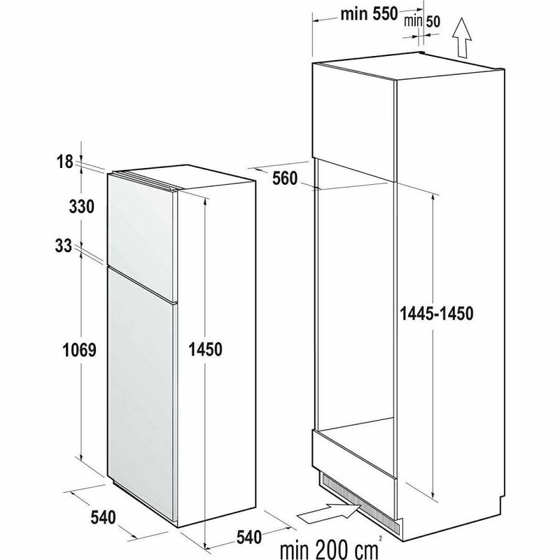 Gorenje RKI514E21 Beépíthető kombi hűtő 144 cm magas