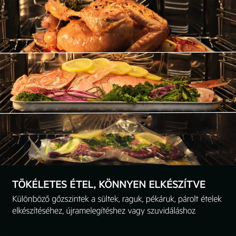 AEG TP9SB831AB SteamPro/ProAssist beépíthető gőzsütő, maghőmérő, SousVide, Steamify, Wifi, gőztiztítás