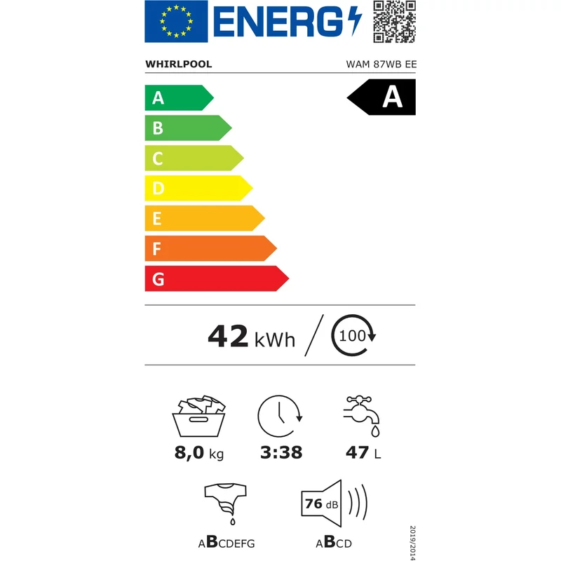 WHIRLPOOL WAM87WBEE Elöltöltős gőzfunkciós mosógép HomeWhiz távoli eléréssel, "A" 1400 f, 8kg , csendes inverter motor , nagyméretű digitális kijelző, 6. Érzék funkció FreshCare+ r WHIRLPOOL WAM87WBEE Elöltöltős gőzfunkciós mosógép HomeWhiz távoli eléréssel, "A" 1400 f, 8kg , csendes inverter motor , nagyméretű digitális kijelző, 6. Érzék funkció FreshCare+ r