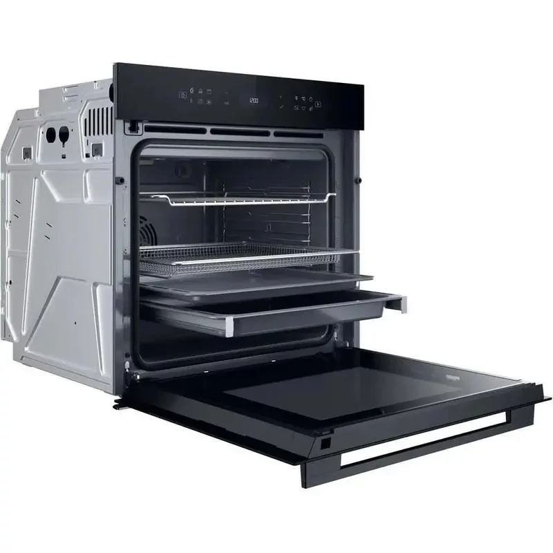 Whirlpool WOI78PT1SBAC Fekete üveg, finoman csukódó sütőajtó , MF8, PIROLITIKUS és HIDROLITIKUS tisztítás, "A+, Assisted kijelző (magyar nyelvű, érintőszenzoros), Connectivity, teleszkópos sütősín, 73 liter
