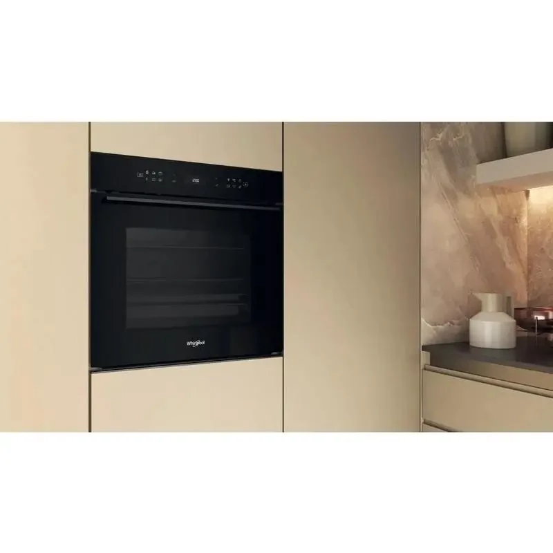 Whirlpool WOI78PT1SBAC Fekete üveg, finoman csukódó sütőajtó , MF8, PIROLITIKUS és HIDROLITIKUS tisztítás, "A+, Assisted kijelző (magyar nyelvű, érintőszenzoros), Connectivity, teleszkópos sütősín, 73 liter