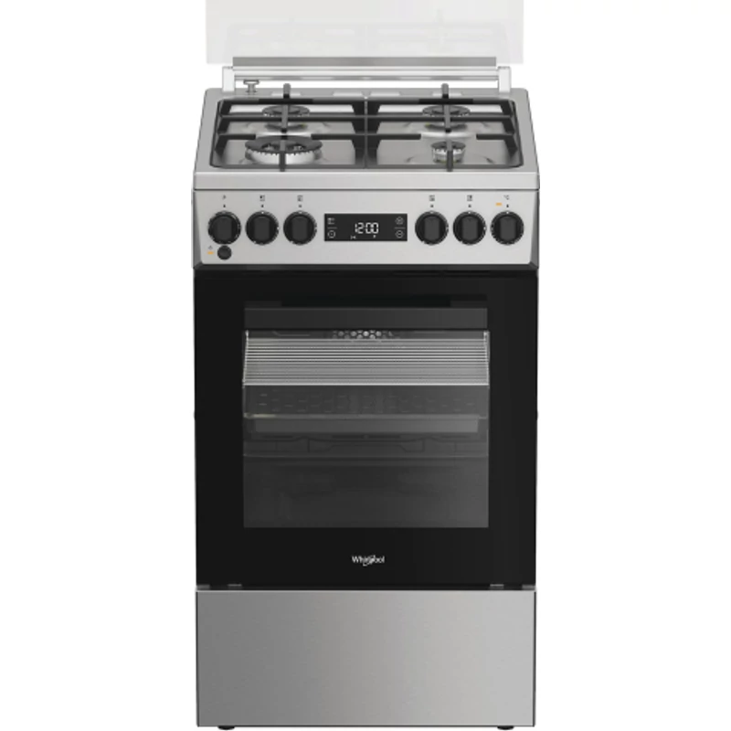 WHIRLPOOL W5G8LMSWTXHU Szabadonálló kombi tűzhely 50 x 60 cm, 57 l,  LED-kijelző, digitális óra, szikragyújtás, MF8+ multifunkciós elektromos sütő,  öntöttvas edénytartó, WOK gázégő, finoman csukódó sütőajtó, gőzfunkció, teleszkópos sütősín,grill,Hidrolit