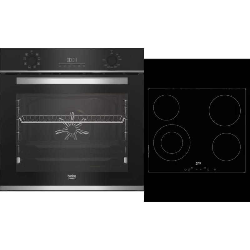 Beko sütő-kerámia főzőlap szett, inox/fekete