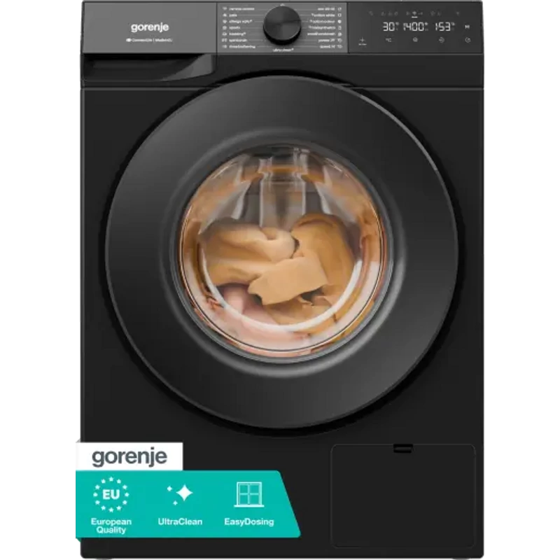 Gorenje WG484A31B Elöltöltős mosógép "A", 8 kg, 1400 Ford., Gőzfunkció, Wifi, Fekete