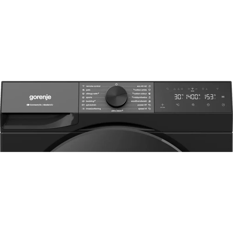 Gorenje WG484A31B Elöltöltős mosógép "A", 8 kg, 1400 Ford., Gőzfunkció, Wifi, Fekete