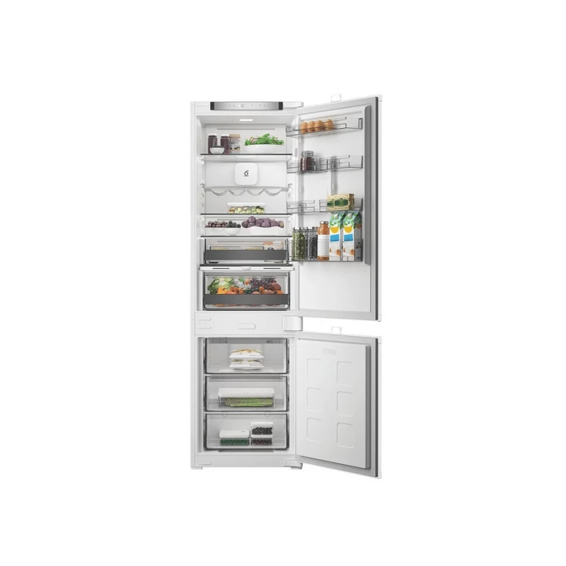 Whirlpool WHK2 5292 B4E Beépíthető kombinált hűtő 270L (194/76), E , Elektronikus vezérlés HomeWhiz WIFI+BLE támogatás, Adaptív hűtés akár 20%-os energiamegtakarítással, csúszópántos zsanér (sliding), 10 év kompresszor garanciával, 177,5x54x55cm