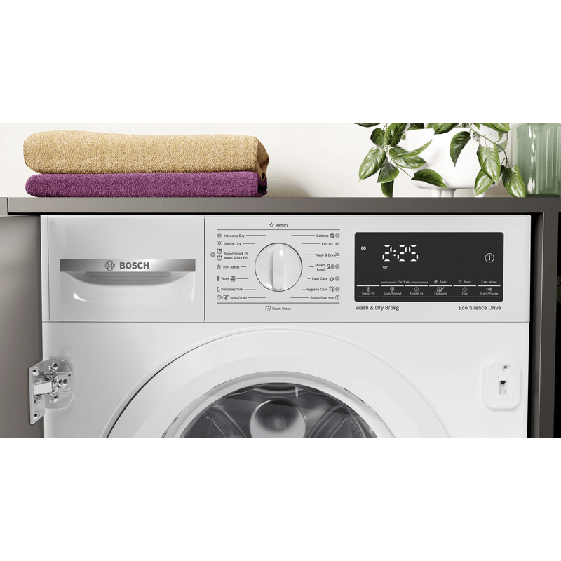 Bosch WKD28490EU Beépíthető mosó,szárítógép , Serie6 , 8kg /5kg , E/A , 1400 f , TouchControl kijelző , EcoSilenceDrive, Dobvilágítás