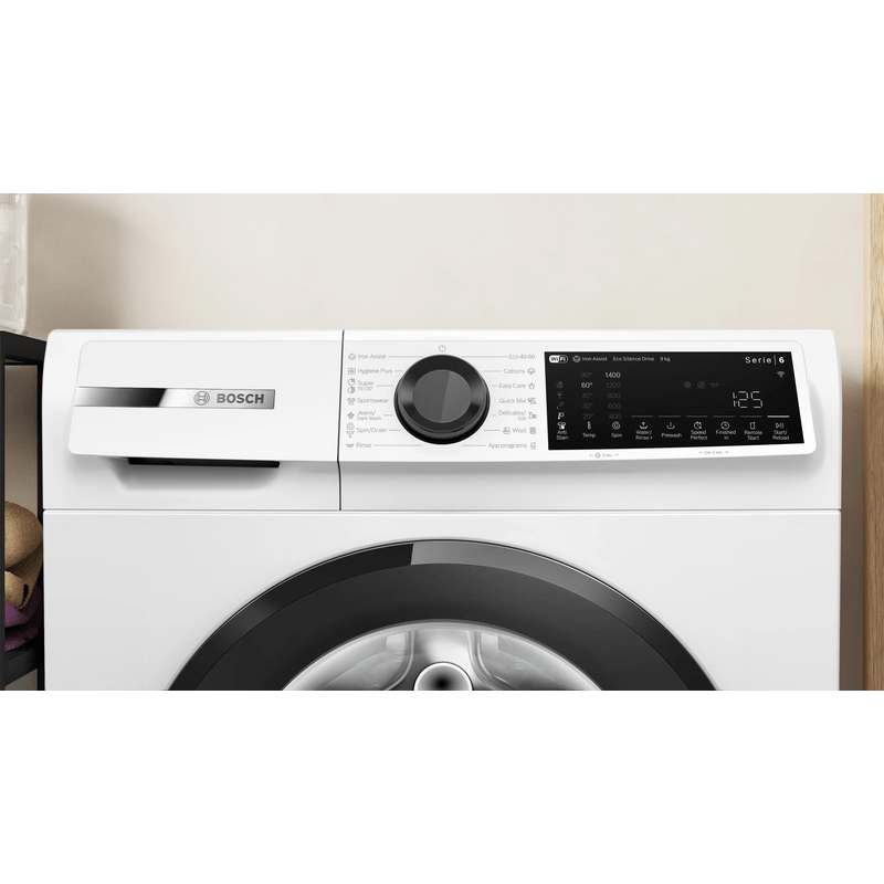Bosch WGJ24401BY Elöltöltős mosógép , Serie6 , Home Connect , IronAssist gőzprogram , 9 kg , A , 1400 f , Fekete ajtó , Döntött TouchControl kijelző , AntiStain foltprogramok Bosch WGJ24401BY Elöltöltős mosógép , Serie6 , Home Connect , IronAssist gőzprogram , 9 kg , A , 1400 f , Fekete ajtó , Döntött TouchControl kijelző , AntiStain foltprogramok