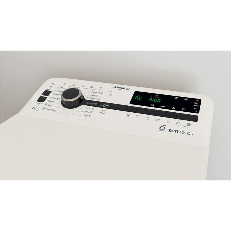 Whirlpool TDLRBX 6252BS EU felültöltős mosógép, 6 kg, 1200 f, FreshCare funkció, nagy digit kijelző, extra csendes DirectDrive motor