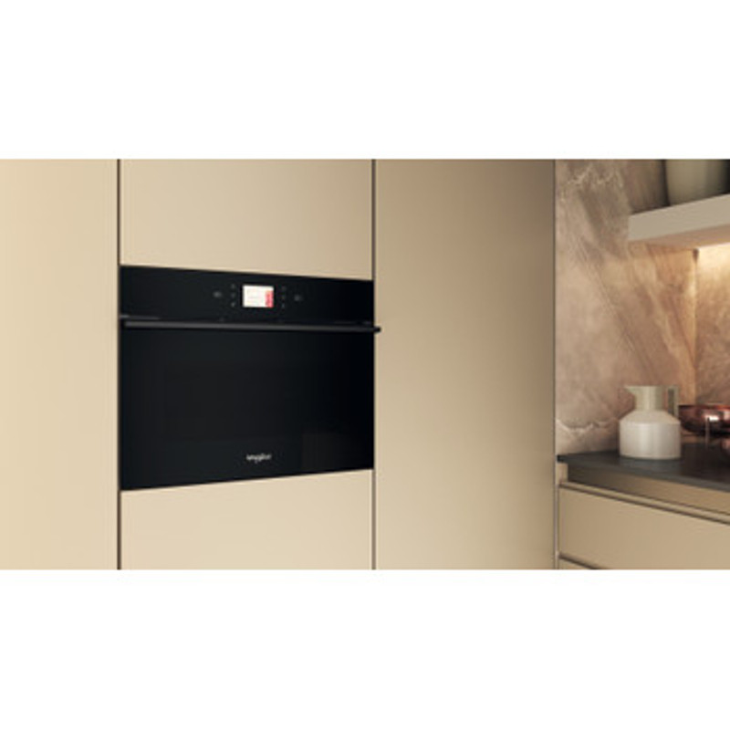 Whirlpool WCW9O7PHTSB Kompakt Sütő-Mikró, Fekete , 53 liter, Érintő képernyős szöveges kijelző, 6. Érzék, Finoman csukódó ajtó, LED világítás, SmartClean (hidrolitikus) sütőtisztítás, WIFI, Chef szonda