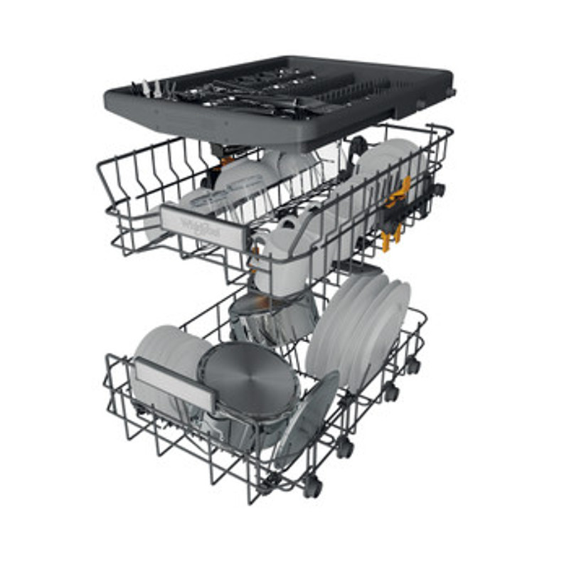 Whirlpool WH6FB10BS7A0X Keskeny mosogatógép, B/A/A, 10 teríték, inox , 9 program, 8.7 l , 6. Érzék technológia, 3. evőeszköztartó fiók, digitális kijelző, elektronikus öblítő- és sóhiány jelző, vízvédelem, 42 dBA, NaturalDry száradást segítő ajtónyitó ren