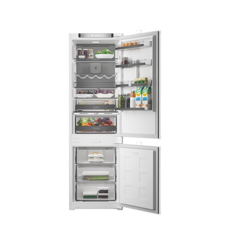 Whirlpool WHK2 5293 B5E2 Beépíthető kombinált hűtő 270L (194/76l ), D, Elektronikus vezérlés HomeWhiz WIFI+BLE támogatás, Adaptív hűtés akár 20%-os energiamegtakarítással, Metal multiflow, csúszópántos zsanér (sliding), 10 év kompresszor garanciával, 17
