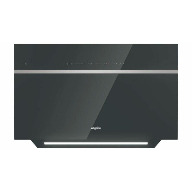 Whirlpool WHVS90FLTCK Fekete üveg-fém, 89,8 cm széles ferdesíkú falra szerelhető elszívó. 801 m3/h elszívó kapacitás