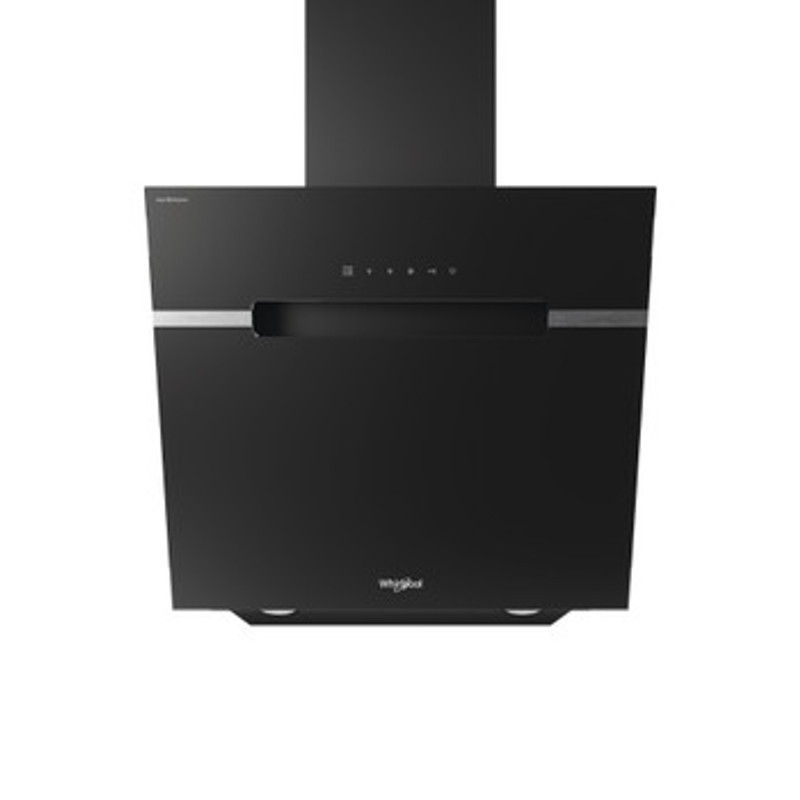 Whirlpool WHVS61FLTDPK Fekete üveg-fém, 60 cm széles ferdesíkú falra szerelhető elszívó, A+ energiaosztály, max. 740 m3/h elszívó kapacitás, slideres fokozatbeállítás, LED világítás, mosható fém zsírszűrő, 65 dBA