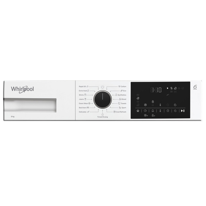 WHIRLPOOL WSD8WBHU Hőszivattyús keskeny szárítógép Inverter motorral, IronTouch gőztechnológiával és HomeWhiz távoli eléréssel, "D" , 8kg , nagy digitális kijelző, 6. Érzék PrecisionDry funkció. Dobvilágítás.Steam Refresh gőzfrissítés WHIRLPOOL WSD8WBHU Hőszivattyús keskeny szárítógép Inverter motorral, IronTouch gőztechnológiával és HomeWhiz távoli eléréssel, "D" , 8kg , nagy digitális kijelző, 6. Érzék PrecisionDry funkció. Dobvilágítás.Steam Refresh gőzfrissítés