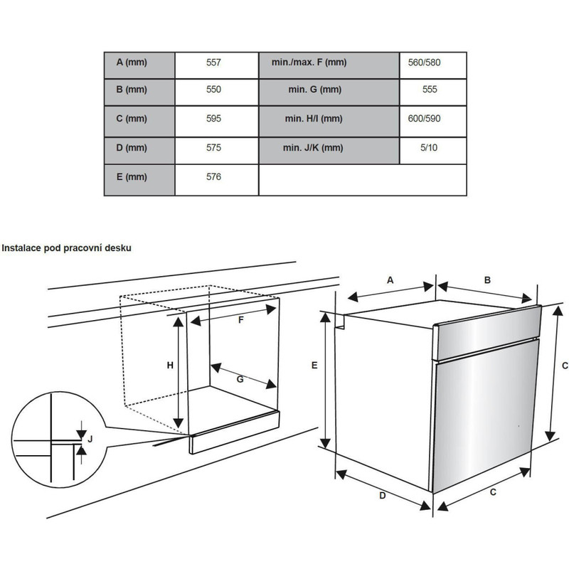 Kluge KTE1021X beépíthető multifunkicós inox/fekete sütő, 78L