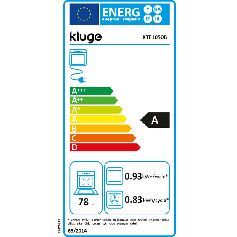 Kluge KTE1050B beépíthető multifunkciós fekete sütő, TFT