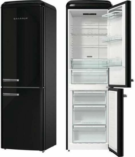 Gorenje ONRK619DBK szabadonálló kombinált hűtőszekrény, 194 cm, Total NoFrost,FEKETE, Old Timer Design