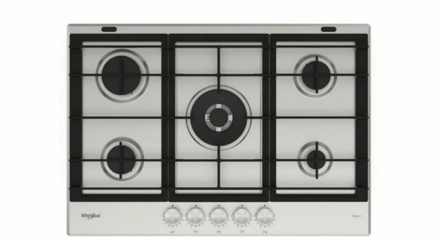 Whirlpool GMWL 728/IXL beépíthető iXelium® inox gázlap, 73 cm, 4 gázégő + 1 speciális WOK égő, automata szikragyújtás, öntöttvas edénytartók, Multistep flame 9 fokozatú lángszabályozás